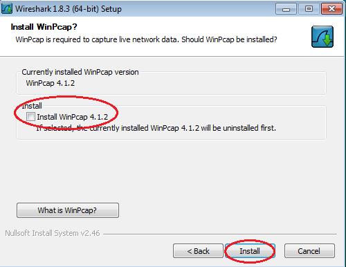 If WinPcap is already installed on your PC, the Install check box will be unchecked.