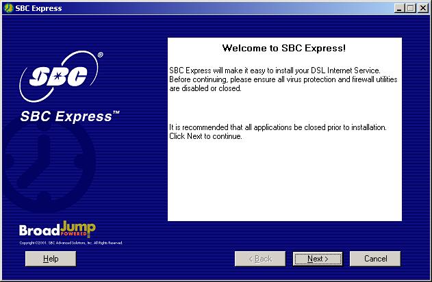 4-3 SBC Express displays the Welcome screen. Click Next to proceed. 4-4 SBC Express displays the license agreement.