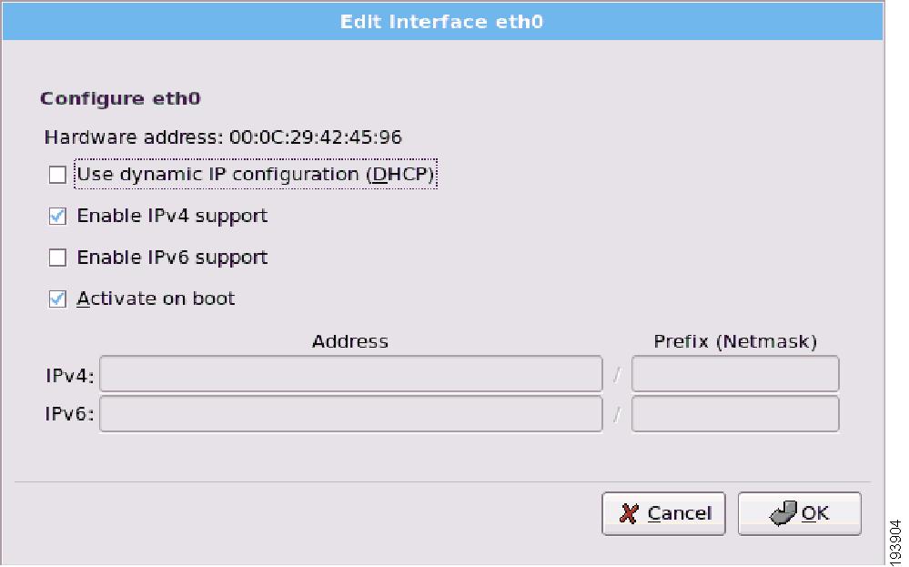Red Hat Installation Procedure Appendix A Step 16 In the Network Devices/Hostname/Miscellaneous Settings window, click Edit. The Edit Interface eth0 window appears as shown in Figure A-4.