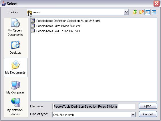 Configuring Rules Files Chapter 3 The default location for delivered rules files is C:\Program Files\PeopleSoft\Change Impact Analyzer \rules.
