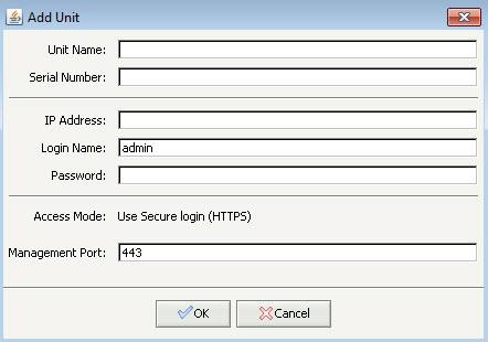 bar. The Add Unit dialog appears: 6 Enter a descriptive name for the Dell SonicWALL appliance in the Unit Name field. Do not enter the single quote character ( ) in the Unit Name field.