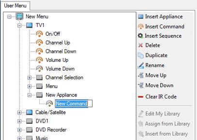 2.3.1 INSERT APPLIANCE. Inserts a new Appliance in the menu or within a sub-menu.