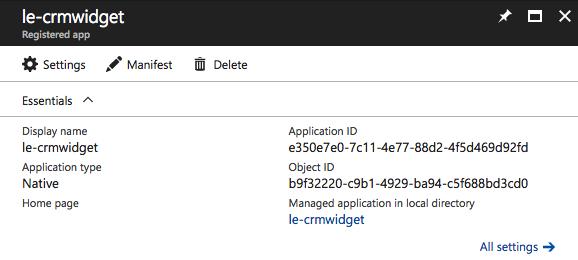 1. Cpy the Applicatin ID, yu will need this later in the setup 2. Click n Required permissins 3. Click Add -> Select an API -> Dynamics CRM Online -> Select 4.