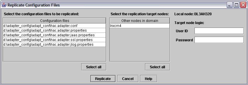 Replicating the HACMP adapter configuration files to other nodes in the domain After configuring an HACMP adapter on a node, you use the Replicate function to propagate the changes to the other nodes