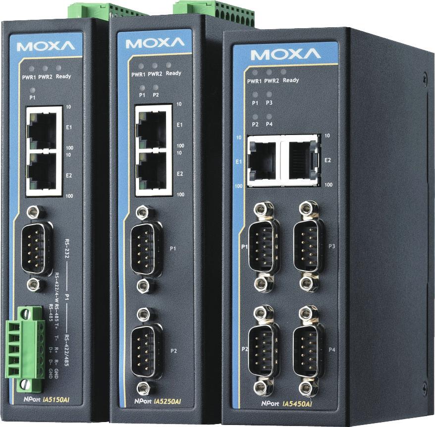 inputs Warning by relay output and email -40 to 75 C operating temperature range (T models) Overview The NPort IA5000A series device servers are designed for connecting industrial automation serial