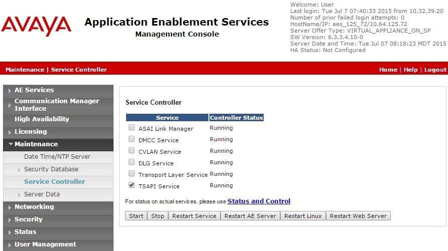 6.5. Restart Service Select Maintenance Service Controller from the left pane, to display the Service