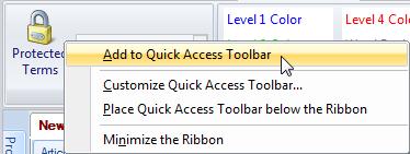 REMOVING ICONS FROM THE QUICK ACCESS TOOLBAR You can quickly remove any icon on the Quick Access Toolbar by right- clicking it, and selecting Remove from