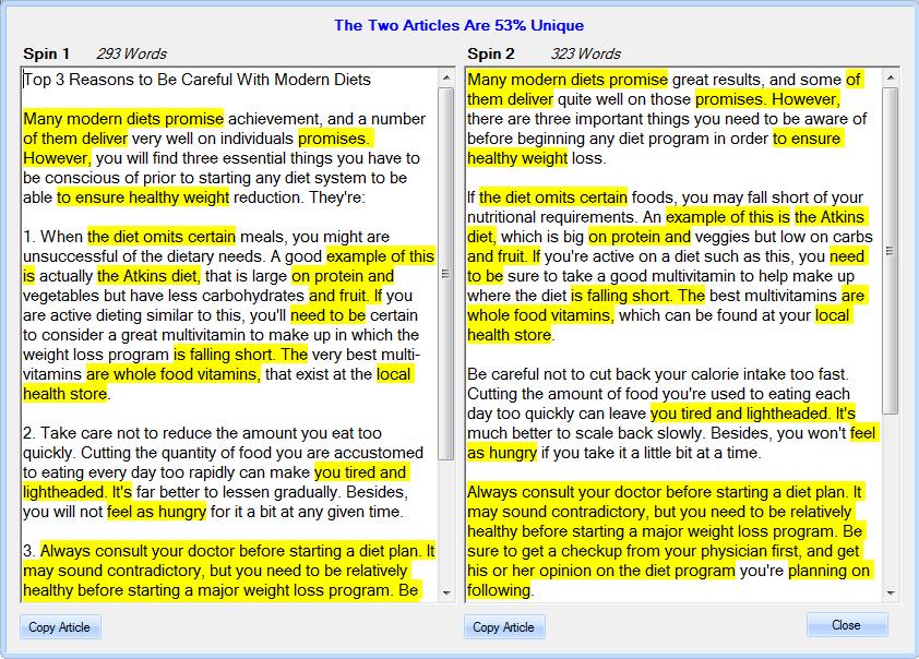 6. The highlighted text indicates the content that is found in both articles, making it extremely