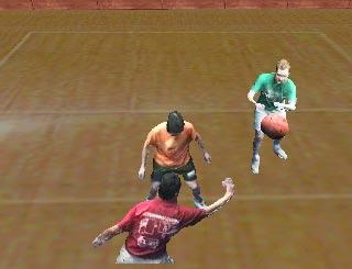 The virtual camera spirals around and above the players, as it is pointed at them.