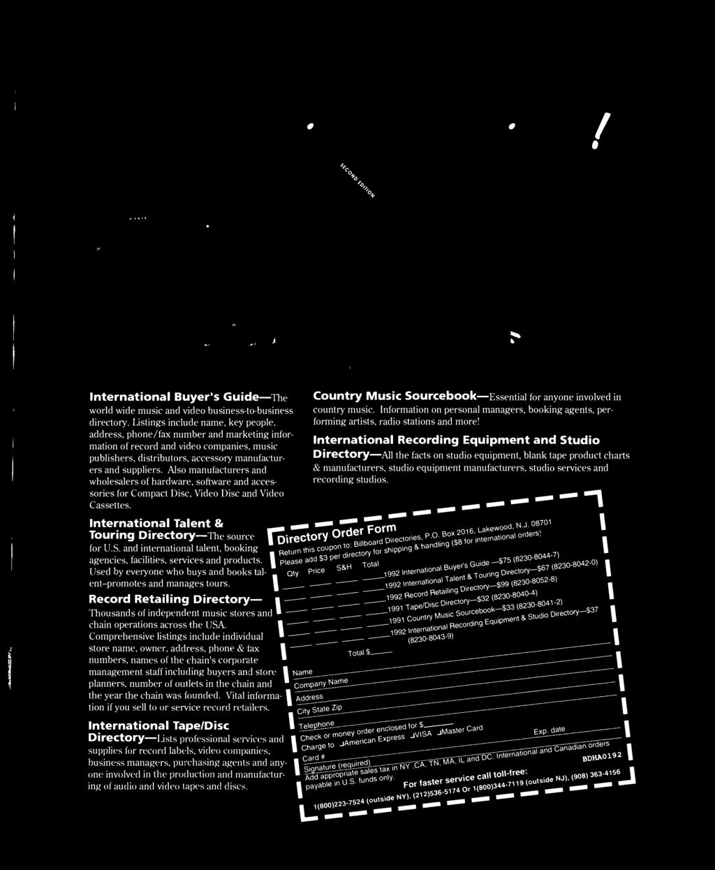 199 Biubarvl INTERNATIONAL RECORDING EQUIPMENT &STUDIO DIRECTORY RECOEDING ARTISTS MANAGERS AGENTS PROMOIEÇS VENUES CUSS HOTELS EQUIPMENT SERVICES FOR TOURING TALENT 1992 International Buyer's Guide