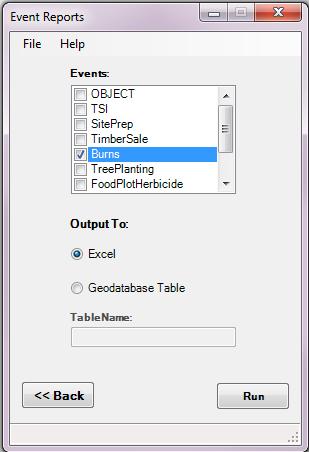 Click the checkbox next to each of the event types that you would like to report on. 20. If you want your event report in database table format click on Geodatabase Table.