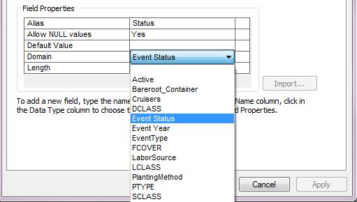 9. To assign the domain to a field, navigate to the table in Arc Catalog. 10. Right-click the table name and select Properties from the menu. 11. Click the Fields tab at the top of the window. 12.