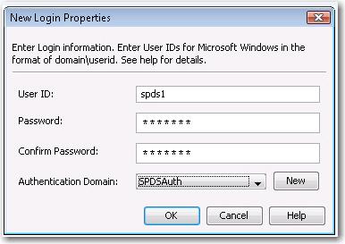 5. Enter the credentials that enable access to the Library1 group in SAS SPD Server. You should add the user ID, the password, and the authentication domain (SPDSAuth).