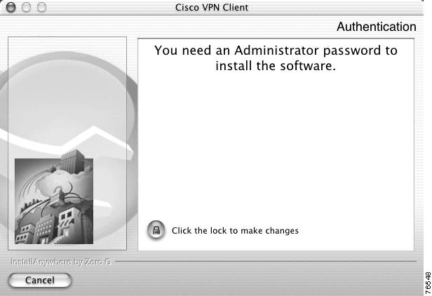 Chapter 2 Installing the VPN Client Installing the VPN Client Figure 2-4 Cisco VPN Client Authentication Window Step 2 Click the