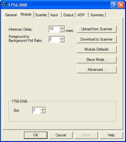 Configuring the I/O Chapter 4 12. Edit the following: Box Interscan Delay Foreground Slot Setting Sets the scanner time delay between consecutive I/O scans on the network.