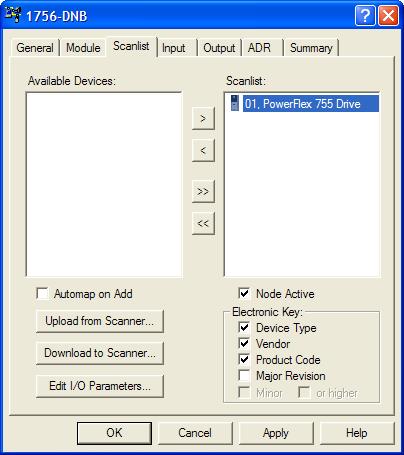 Chapter 4 Configuring the I/O 16. Select the PowerFlex 755 drive in the Available Devices box and click > to move it to the Scanlist window.