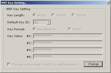 Step 3:Click Change Figure 5-3 In WEP key setting dialogue box click change" to continue our setting.