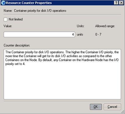 Managing Resources 4 In the Resource Counter Properties window, you can view the disk I/O priority level currently set for