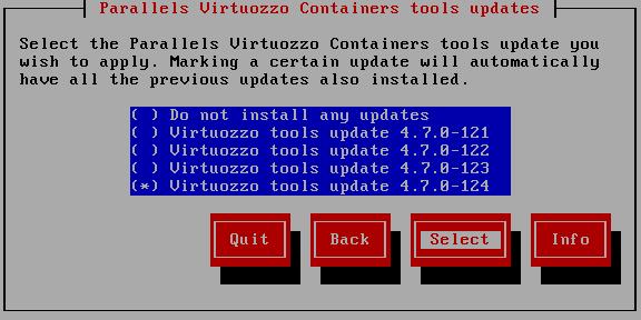 Managing Hardware Nodes If you want to update to the latest Parallels Virtuozzo Containers core and utilities versions, just press Next, and the vzup2date utility will download and install them