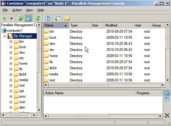 Mastering Parallels Management Console Managing Files In Containers You cannot manage files directly on the Hardware Node by means of Parallels Management Console, but you can do it inside each and
