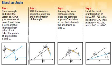 Geometry CP Constructions Part I Page 4 of 4 Steps for bisecting an angle