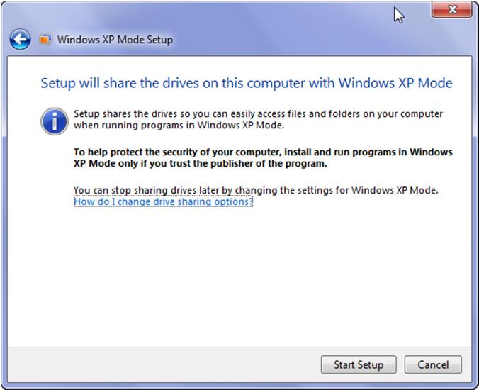 virtual machine that runs Windows XP Mode. Click Next. 19. Next you must share the drives on the physical computer with Windows XP Mode. 20.