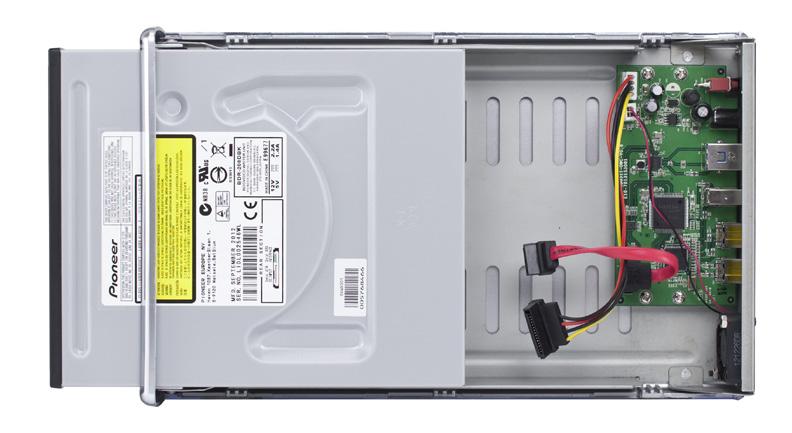 3. To install the 5.25 SATA optical drive mechanism of your choice, insert the optical drive into the opening at the front of the enclosure, as shown below.