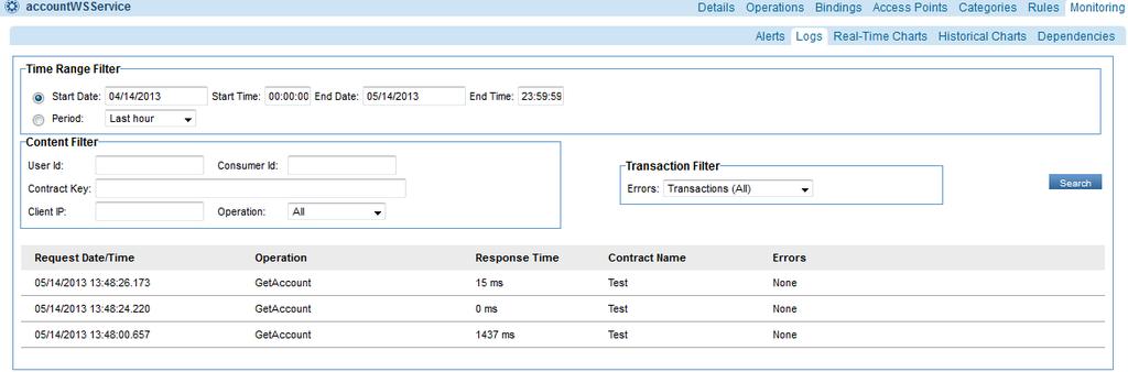 Testing the Configuration: Figure 6-4: Managed Service Details Send request to the physical service, you will be able to see the