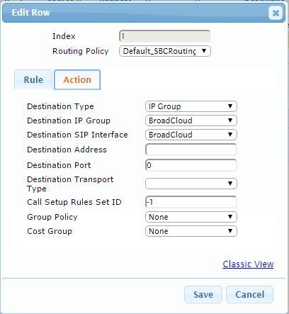 ShoreTel IP-PBX & BroadCloud SIP Trunk Figure 4-24: Configuring IP-to-IP Routing Rule for IP-PBX to ITSP Action tab 4. To configure rule to route calls from BroadCloud SIP Trunk to IP-PBX: a.