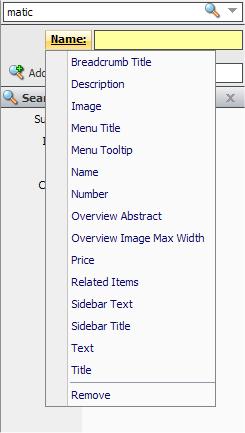3. To change the field that you search in, click the name of the field and a list appears displaying the names of all the fields in the current item. 4.