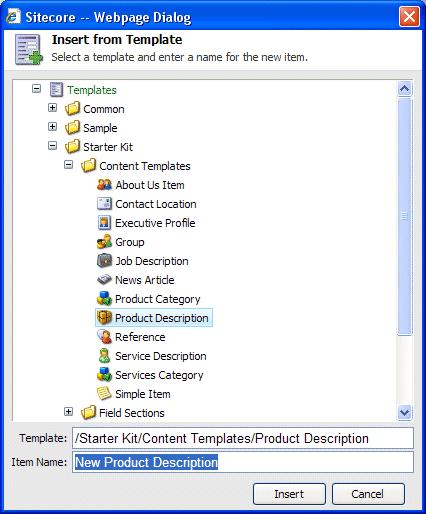 To create an item based on a template: 1. In the content tree, locate the item that you want to create a subitem for. 2.
