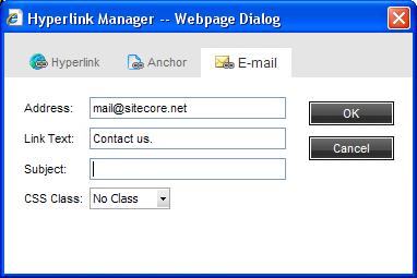 5. You can now create a link to this anchor by selecting it in the Hyperlink Manager dialog box. You can also use the Hyperlink Manager to create e-mail links.