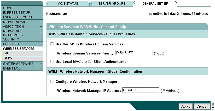 Configuring Radio Management Chapter 11 Configuring WDS, Fast Secure Roaming, Radio Management, and Wireless Intrusion Detection Figure 11-17 WDS/WNM General Setup Page Step 4 Step 5 Step 6 Check the