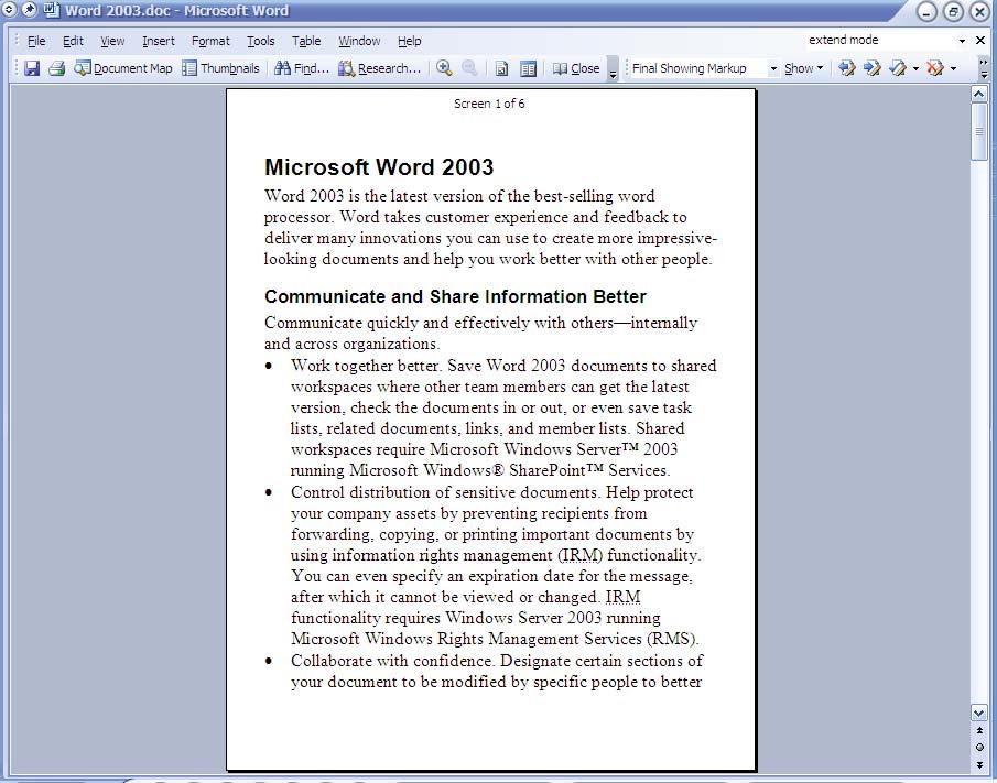 Exercise 11. Using the Reading Layout View Note This feature is not in versions of Word earlier than Word 2003. Word documents are generally intended for being read after they have been printed.