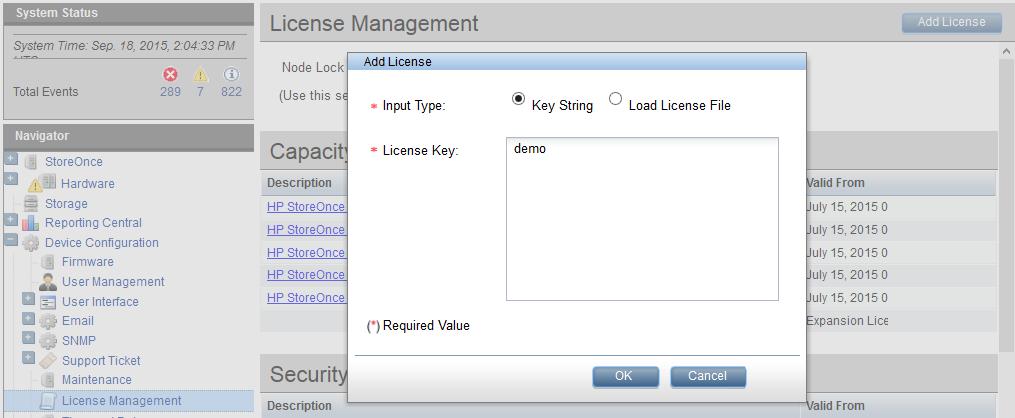On the License Management page, click Add License. 3. For the Input Type, select Key String. 4.