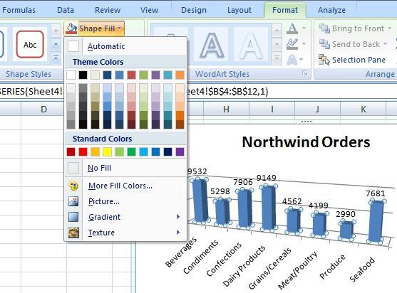 6. Finally, change the color of the columns of the chart. To do this, first click on one of the columns within the PivotChart.