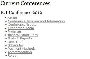 Tetapan scheduled conference Conference Manager akan dapat melihat current conferences contoh seperti paparan pada rajah di bawah.