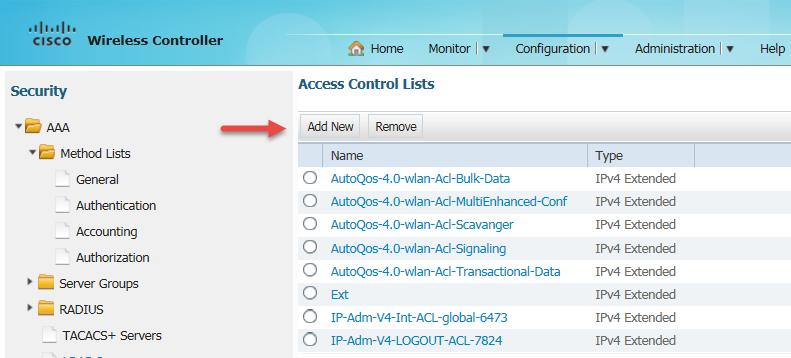 27. Click Add New. The New Access List screen appears.
