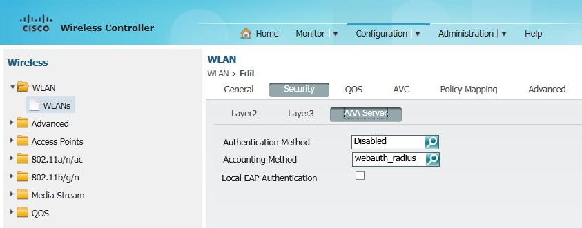 The options under AAA Server appears. Figure 92: WLAN - Security - AAA Server 41.