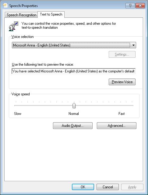 Configure the default Text to Speech voice and speed 1. With a user account that has Administrator permissions, log on to the Windows computer where you installed Interaction Media Streaming Server.