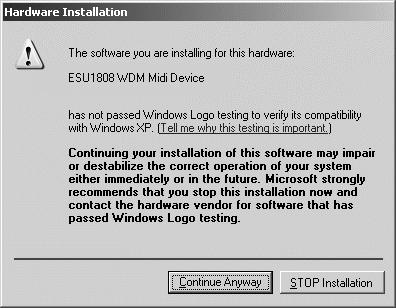 Windows will again display several Windows Logo testing messages as shown on the picture below on the left. Always confirm any such message with Continue Anyway.