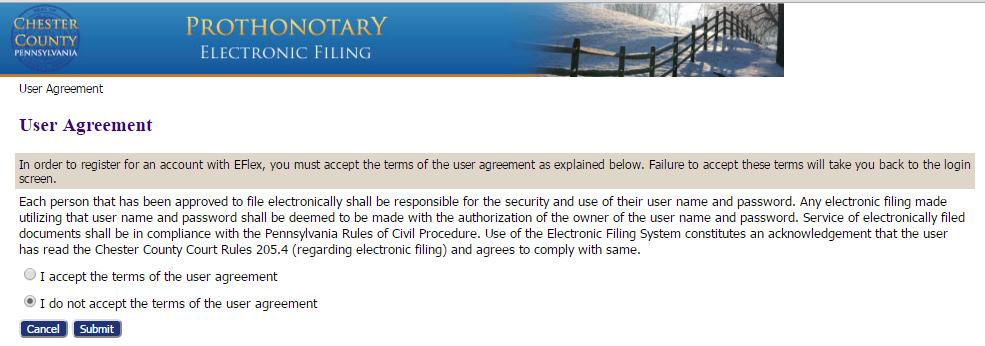 12 Filer Interface User s Guide Figure 4: Reading and Accepting User Agreement 3.
