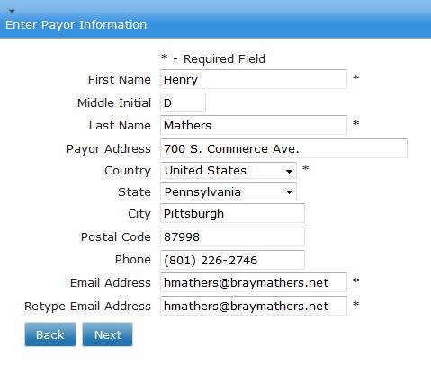 32 Filer Interface User s Guide Figure 35: Entering Payor Information 3. Next enter your bank account information.