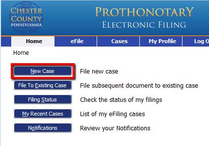 54 Filer Interface User s Guide Initiating a New Case Prior to initiating a new case, prepare all documents