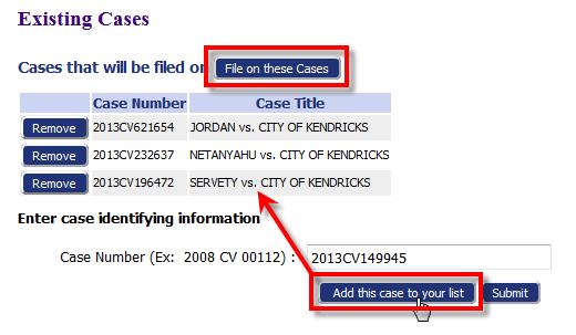 Filer Interface User s Guide - 81 2. Enter the case number in the Case Number entry field. 3.