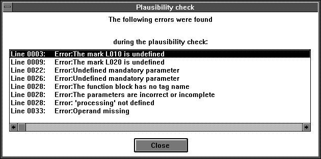 5.12.17 Checking the plausibility of the program If something was missed, forgotten or entered incorrectly during program input, the plausibility check supplies the formal warning and error messages,