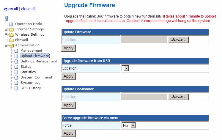 2.5.2. Upload Firmware Firmware is the main software image, which the AP Router needs to perform all tasks in real time.