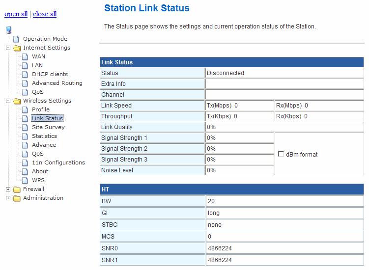 2.2.2. Link Status The Station Link Status page shows the