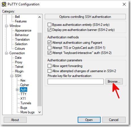 Navigate to Connection > SSH > Auth and click Browse. 4. Select the appropriate.ppk file. 5.
