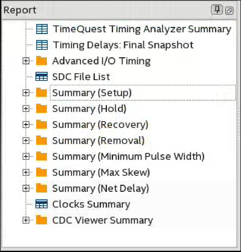 Report All Summary Reports 5. To verify that there are no violations of the clock constraints, double-click a report in the Summary (Setup) folder.